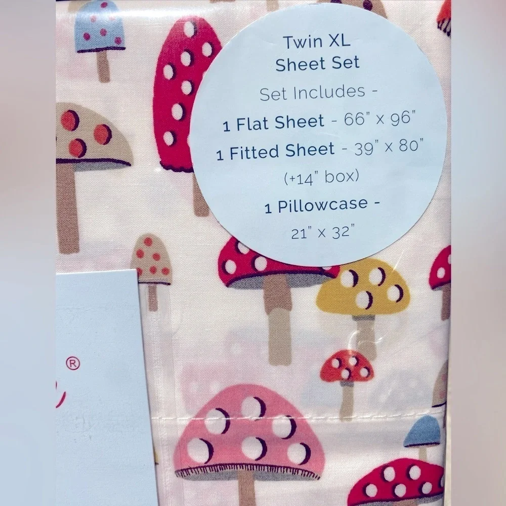 Cath Kidston London Mini Mushrooms Russet Cotton Percale TWIN XL Sheet Set 3pc